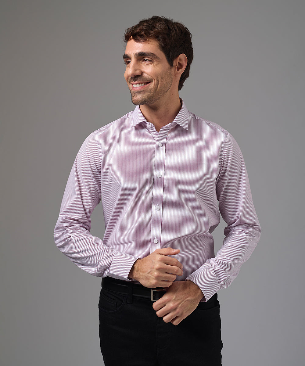 CAMISA MANGA LARGA DE VESTIR CUELLO SPREAD GUINDA C/RAYAS PV26