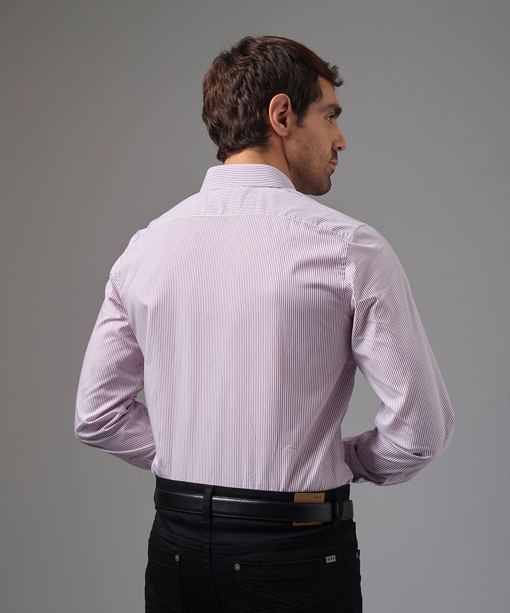 CAMISA MANGA LARGA DE VESTIR CUELLO SPREAD GUINDA C/RAYAS PV26