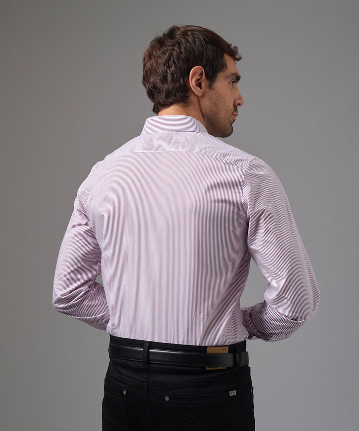 CAMISA MANGA LARGA DE VESTIR CUELLO SPREAD GUINDA C/RAYAS PV26