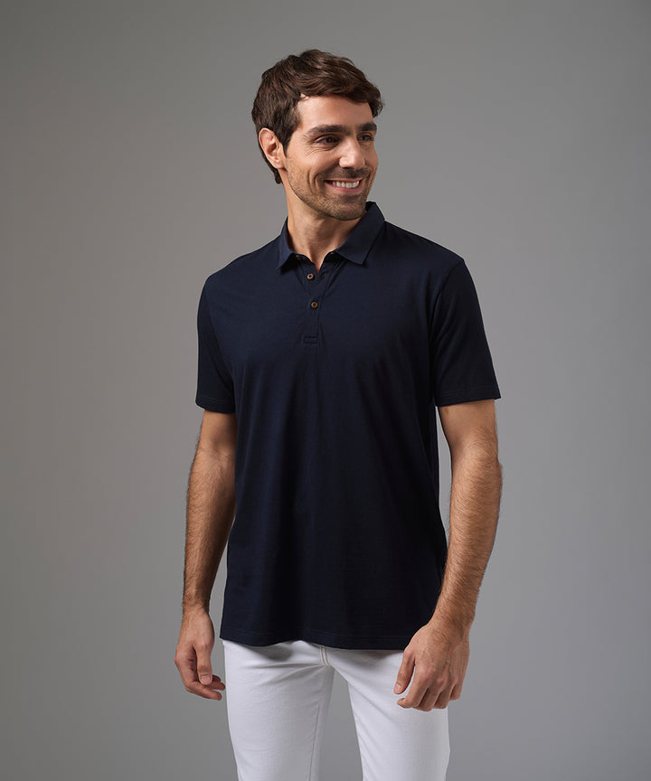 POLO MANGA CORTA JERSEY CUELLO BOX AZUL MARINO PV26