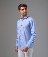 CAMISA MANGA LARGA PECHERA OJAL CLASSIC FIT CELESTE C/RAYAS PV26