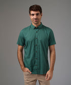 CAMISA MANGA CORTA CASUAL LOOK LINO CR BUTTON DOWN CLASSIC FIT VERDE BOTELLA PV26