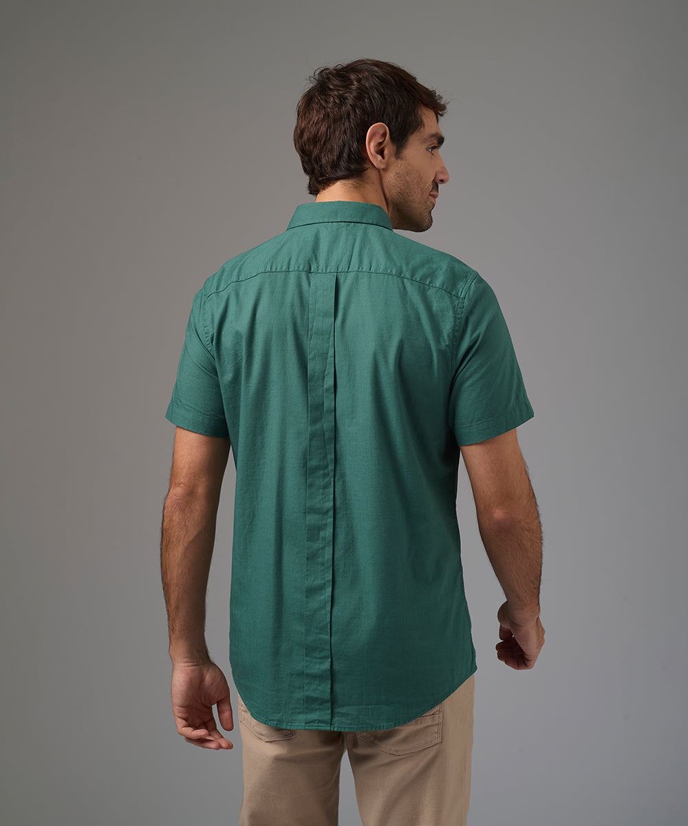 CAMISA MANGA CORTA CASUAL LOOK LINO CR BUTTON DOWN CLASSIC FIT VERDE BOTELLA PV26