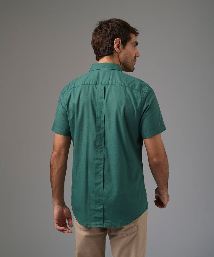 CAMISA MANGA CORTA CASUAL LOOK LINO CR BUTTON DOWN CLASSIC FIT VERDE BOTELLA PV26
