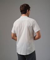 CAMISA MANGA CORTA CASUAL LOOK LINO CUELLO NERU CLASSIC FIT AZUL A RAYAS PV26