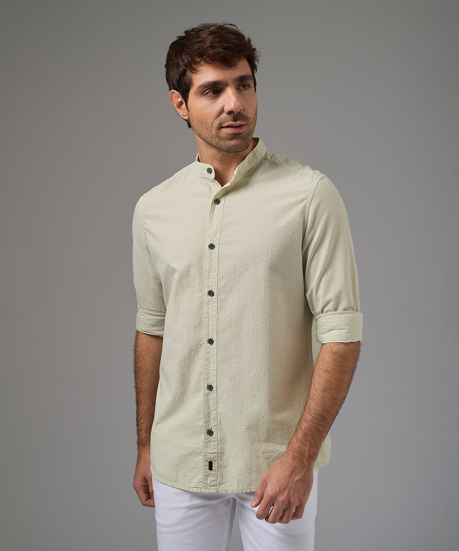 CAMISA MANGA LARGA SEER SUCKER CUELLO NERU CLASSIC FIT VERDE AGUA PV26