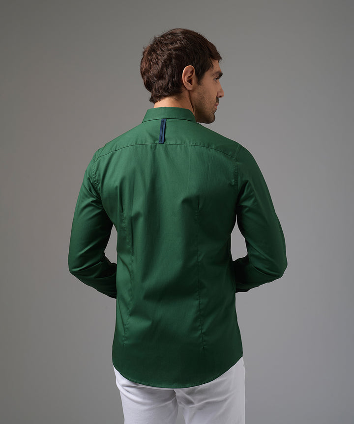 CAMISA MANGA LARGA CANESU EN CONTRASTE C.BD OCULTO ROLL UP SLIM FIT VERDE BOTELLA PV26