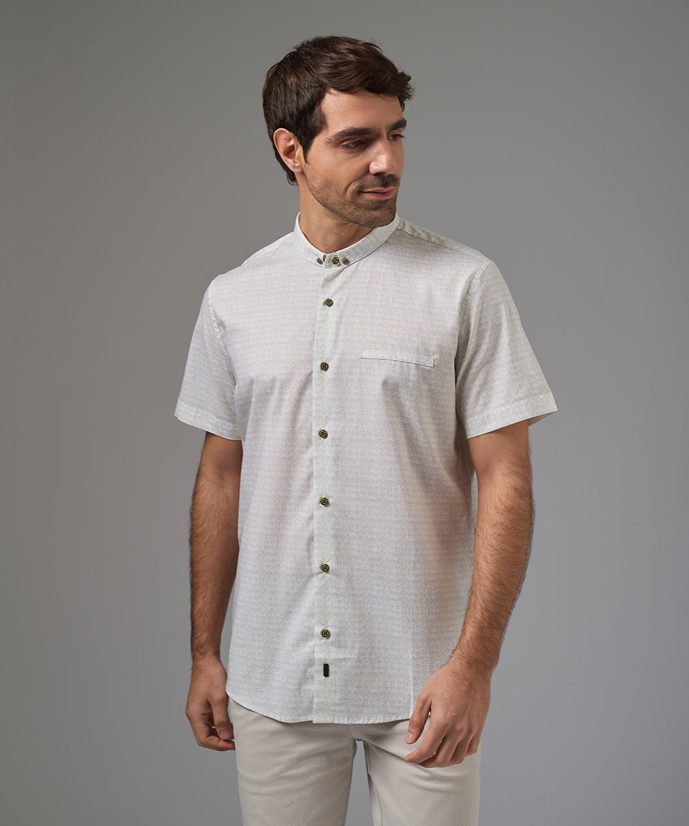 CAMISA MANGA CORTA CUELLO MICRO BD CLASSIC FIT VERDE ESTAMPADO PV26