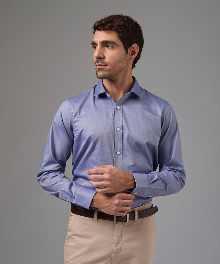 CAMISA MANGA LARGA DE VESTIR CUELLO SPREAD AZUL PV26