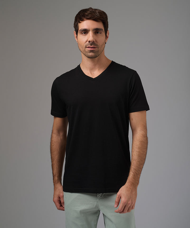 POLO MANGA CORTA CUELLO V BASICO NEGRO PV26