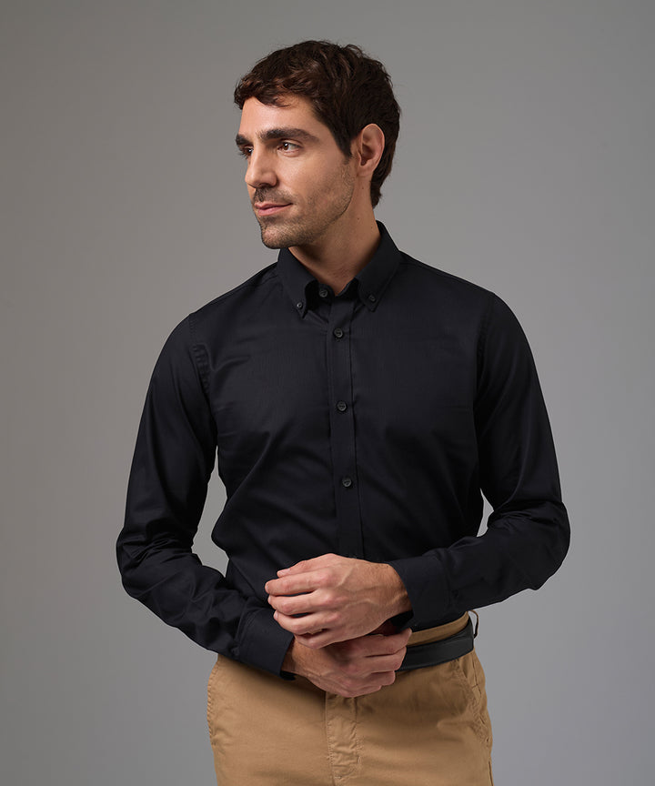 CAMISA MANGA LARGA DE VESTIR CUELLO BUTTON DOWN NEGRO PV26