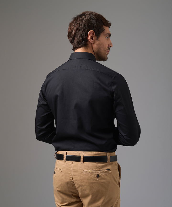 CAMISA MANGA LARGA DE VESTIR CUELLO BUTTON DOWN NEGRO PV26