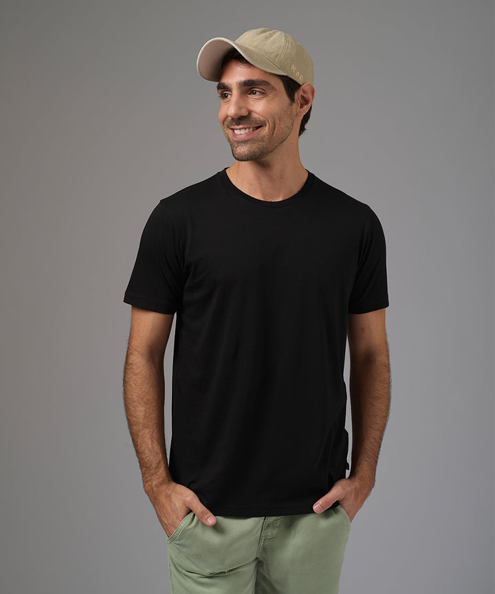 POLO MANGA CORTA BASICO CUELLO REDONDO NEGRO PV26