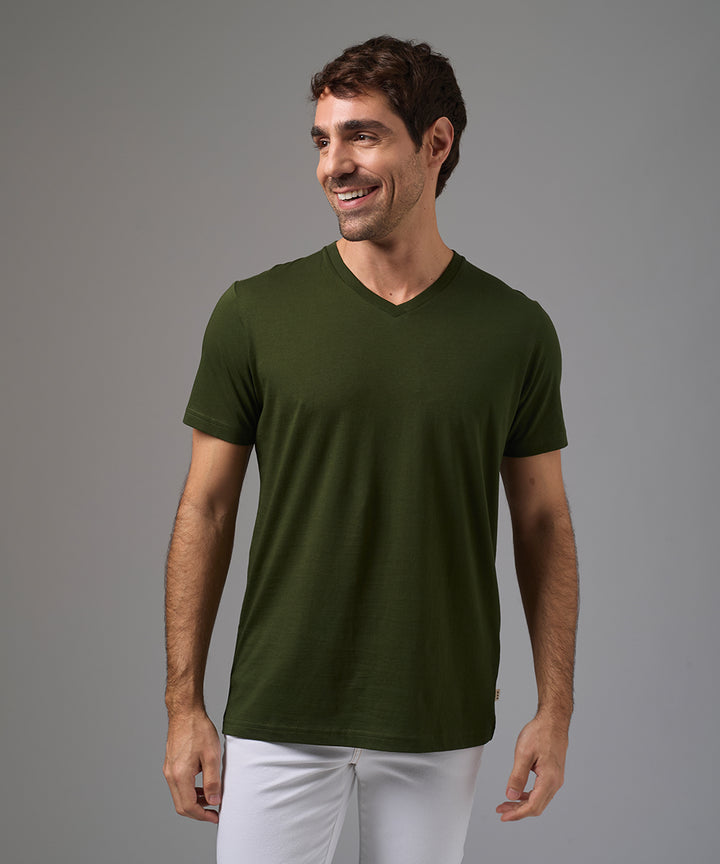 POLO MANGA CORTA CUELLO V BASICO VERDE MILITAR PV26
