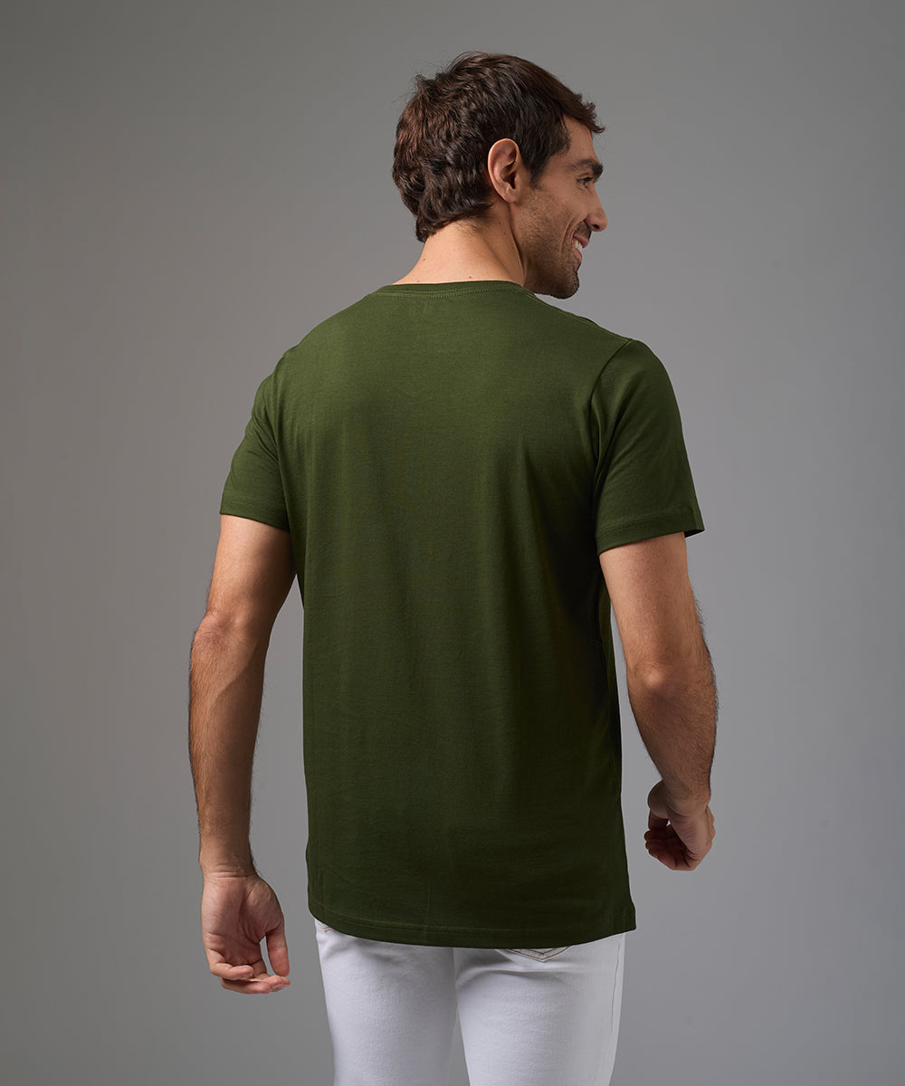 POLO MANGA CORTA CUELLO V BASICO VERDE MILITAR PV26