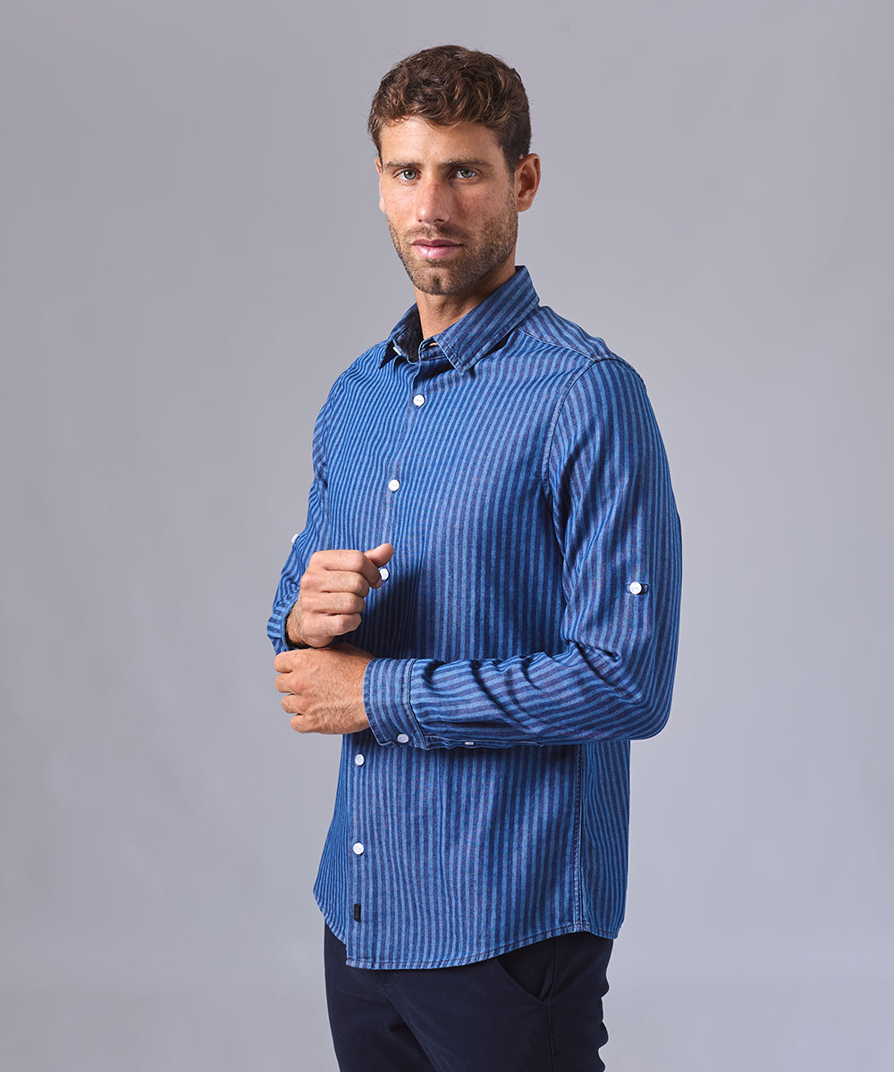 CAMISA MANGA LARGA DENIM A RAYAS CLASSIC FIT AZUL A RAYAS OI24