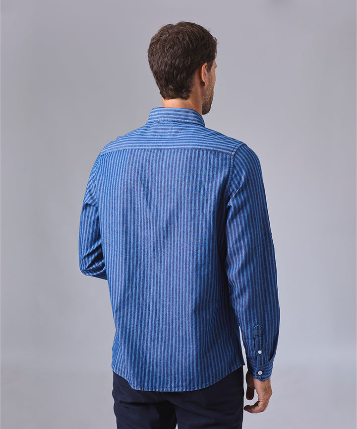 CAMISA MANGA LARGA DENIM A RAYAS CLASSIC FIT AZUL A RAYAS OI24