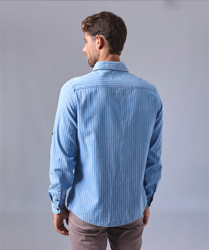 CAMISA MANGA LARGA DENIM A RAYAS CLASSIC FIT CELESTE C/RAYAS OI24