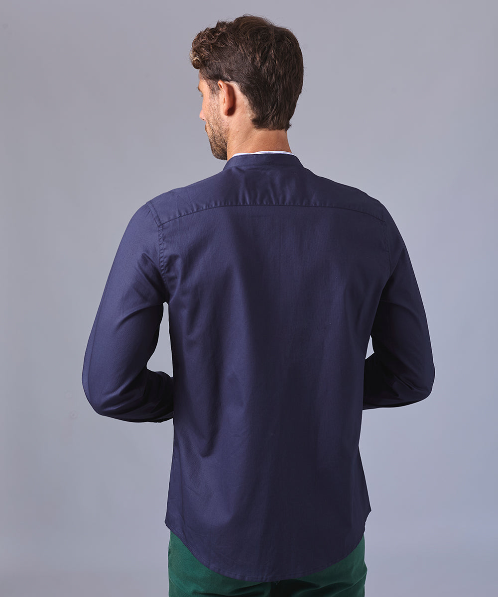 CAMISA MANGA LARGA CUELLO NERU DESMONTABLE  CLASSIC FIT AZUL MARINO OI24