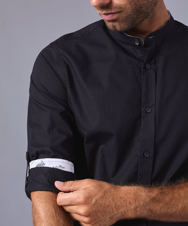 CAMISA MANGA LARGA CUELLO NERU SLIM FIT NEGRO OI24