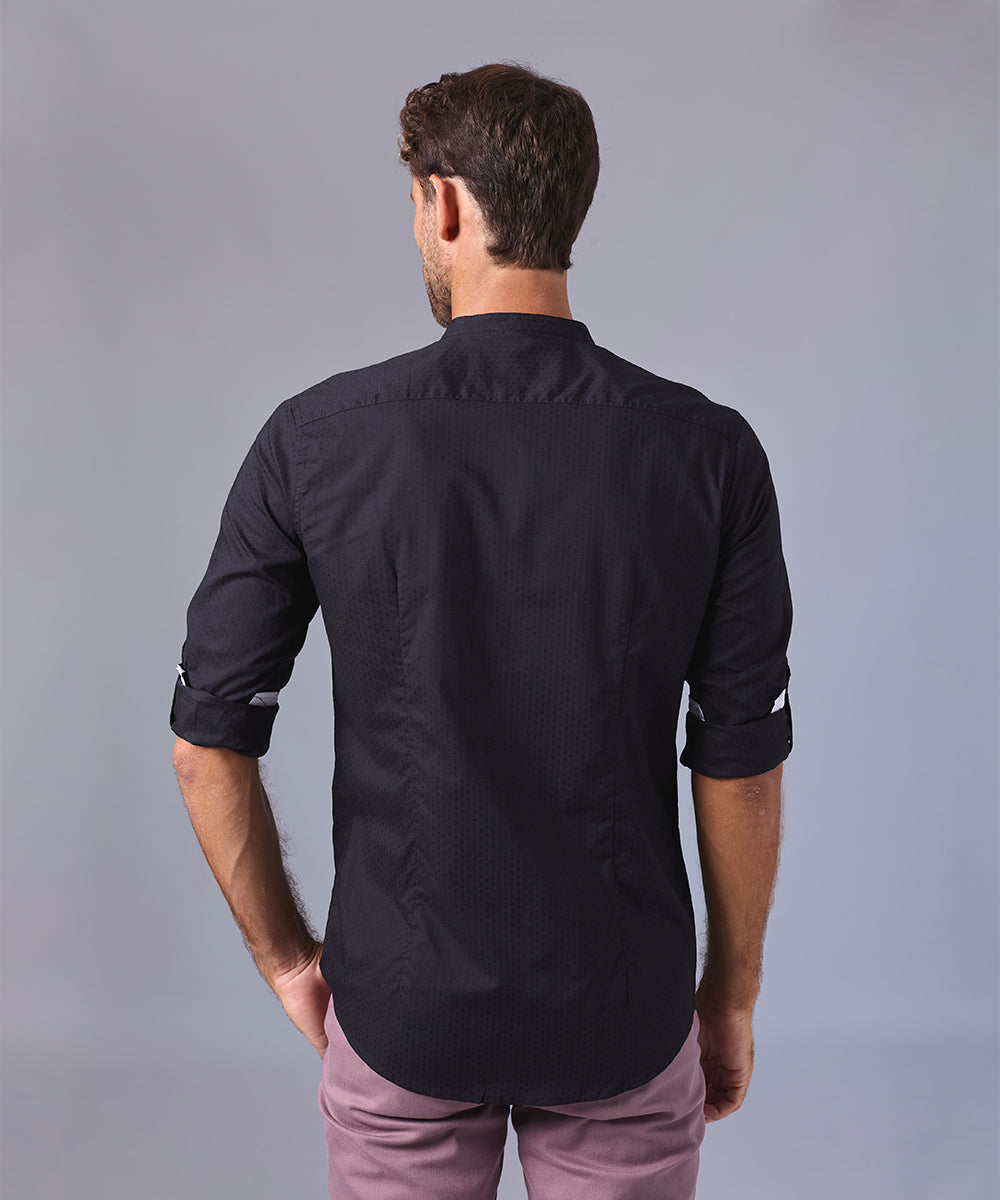 CAMISA MANGA LARGA CUELLO NERU SLIM FIT NEGRO OI24