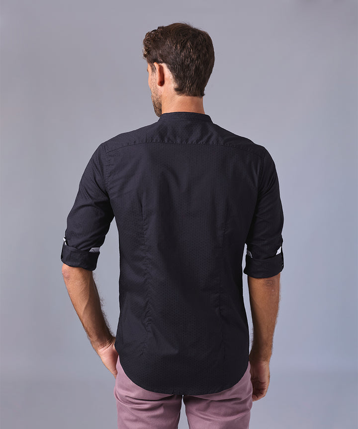 CAMISA MANGA LARGA CUELLO NERU SLIM FIT NEGRO OI24