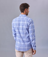CAMISA MANGA LARGA CUELLO BUTTON DOWN APLICACIÓN EN CUELLO SLIM FIT AZUL CUADROS OI24