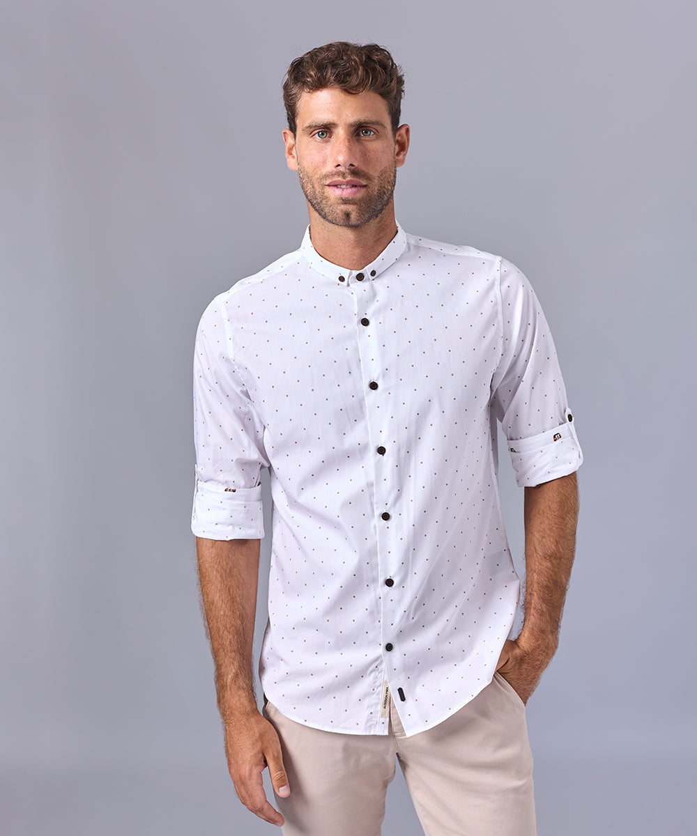 CAMISA MANGA LARGA CUELLO MICRO BUTTONDOWN CLASSIC FIT BLANCO ESTAMPADO OI24