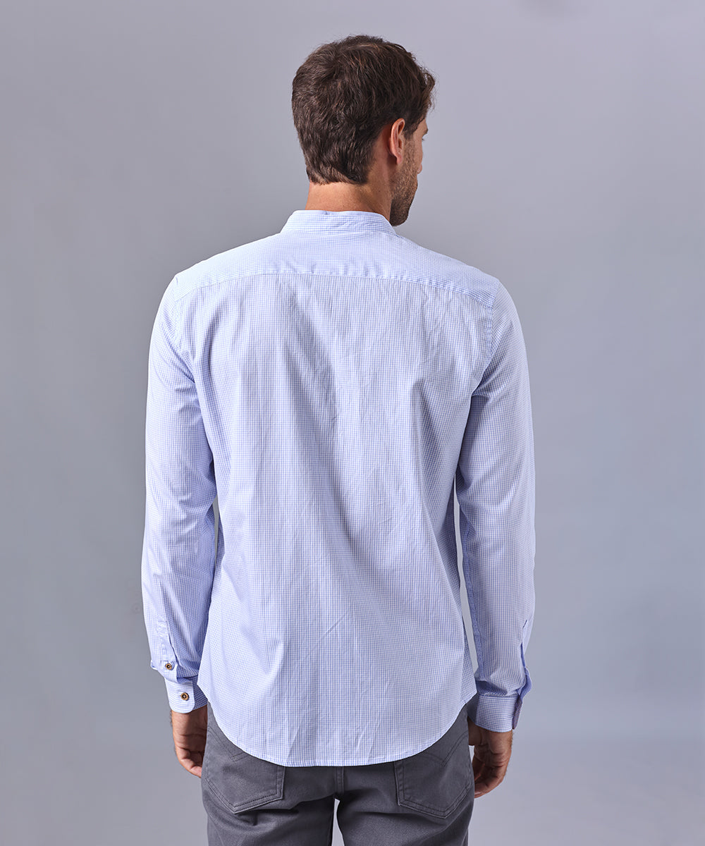CAMISA MANGA LARGA CUELLO NERU DESMONTABLE  CLASSIC FIT CELESTE CUADROS OI24