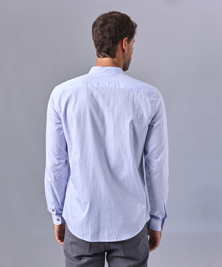 CAMISA MANGA LARGA CUELLO NERU DESMONTABLE  CLASSIC FIT CELESTE CUADROS OI24