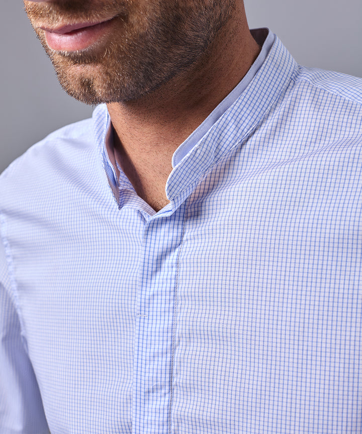 CAMISA MANGA LARGA CUELLO NERU DESMONTABLE  CLASSIC FIT CELESTE CUADROS OI24