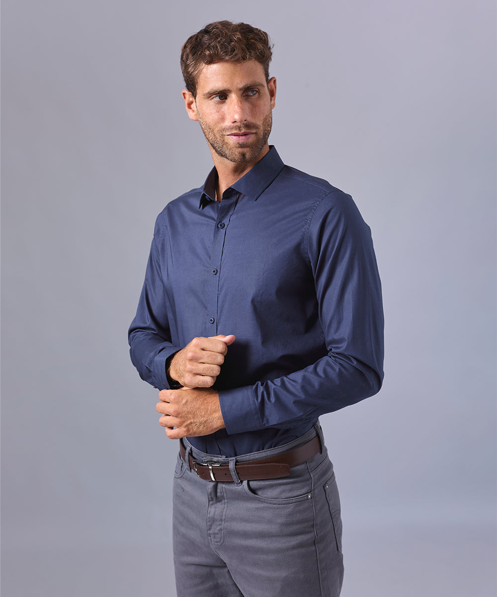 CAMISA MANGA LARGA DE VESTIR C. SPREAD AZUL MARINO OI24