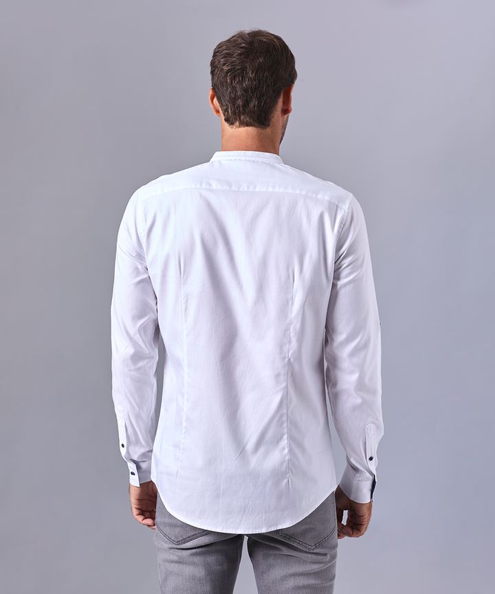 CAMISA MANGA LARGA CUELLO NERÚ RECTO SLIM FIT BLANCO OI24