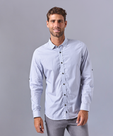 CAMISA MANGA LARGA CUELLO PUNTA REDONDO CLASSIC FIT GRIS RAYAS OI24