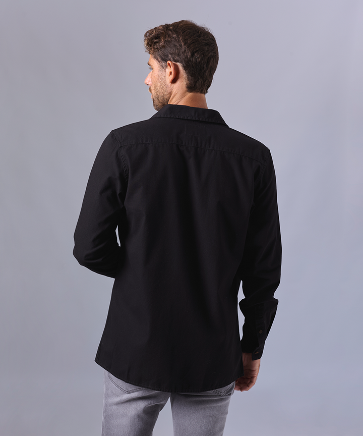 CAMISA MANGA LARGA DRILL DOBLE BOLSILLO CLASSIC FIT NEGRO OI24