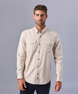 CAMISA MANGA LARGA FRANELA CLASSIC FIT BEIGE CUADROS OI24