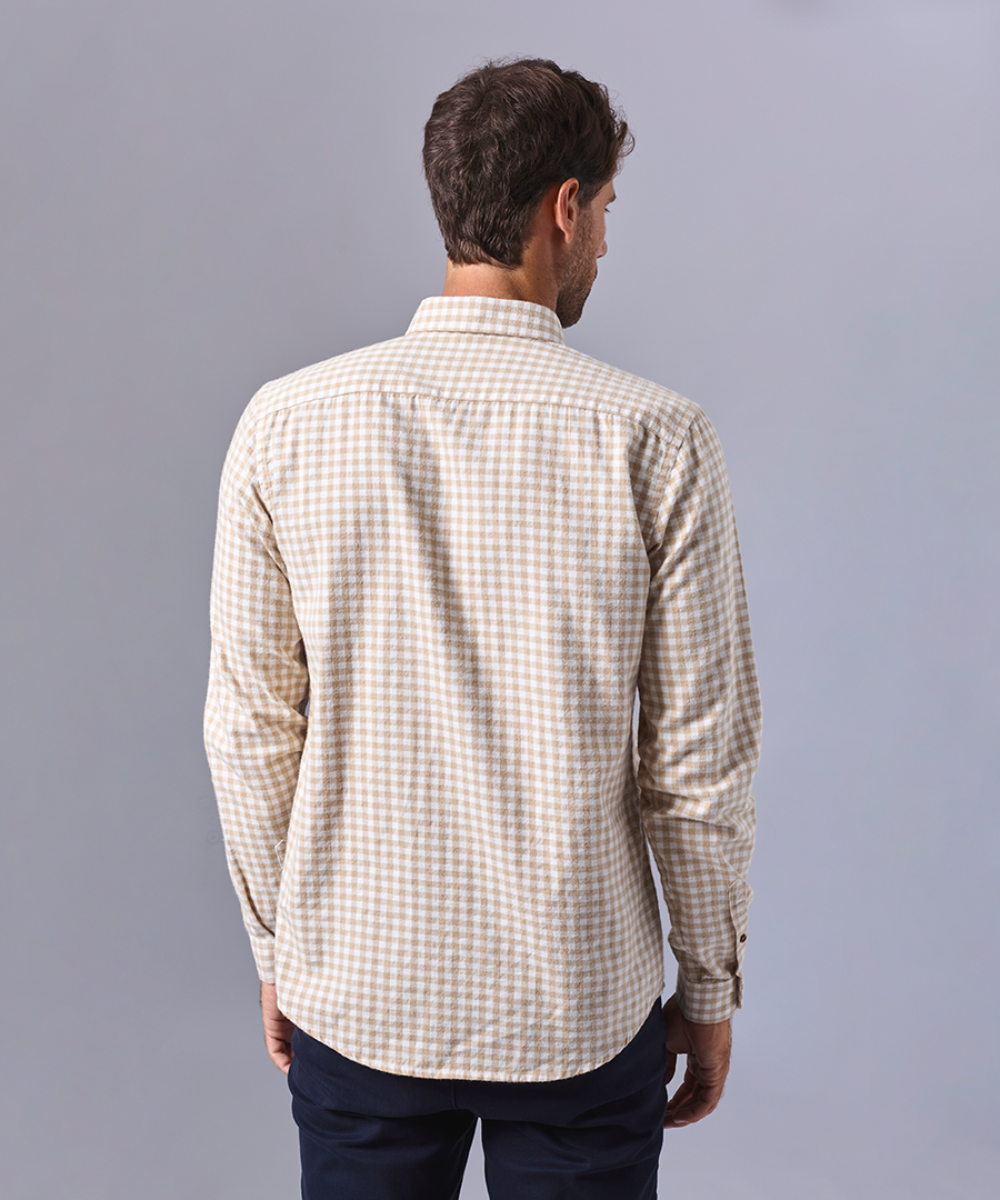 CAMISA MANGA LARGA FRANELA CLASSIC FIT BEIGE CUADROS OI24