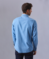CAMISA MANGA LARGA DENIM CUELLO BUTTON DOWN CLASSIC FIT CELESTE OSCURO OI24
