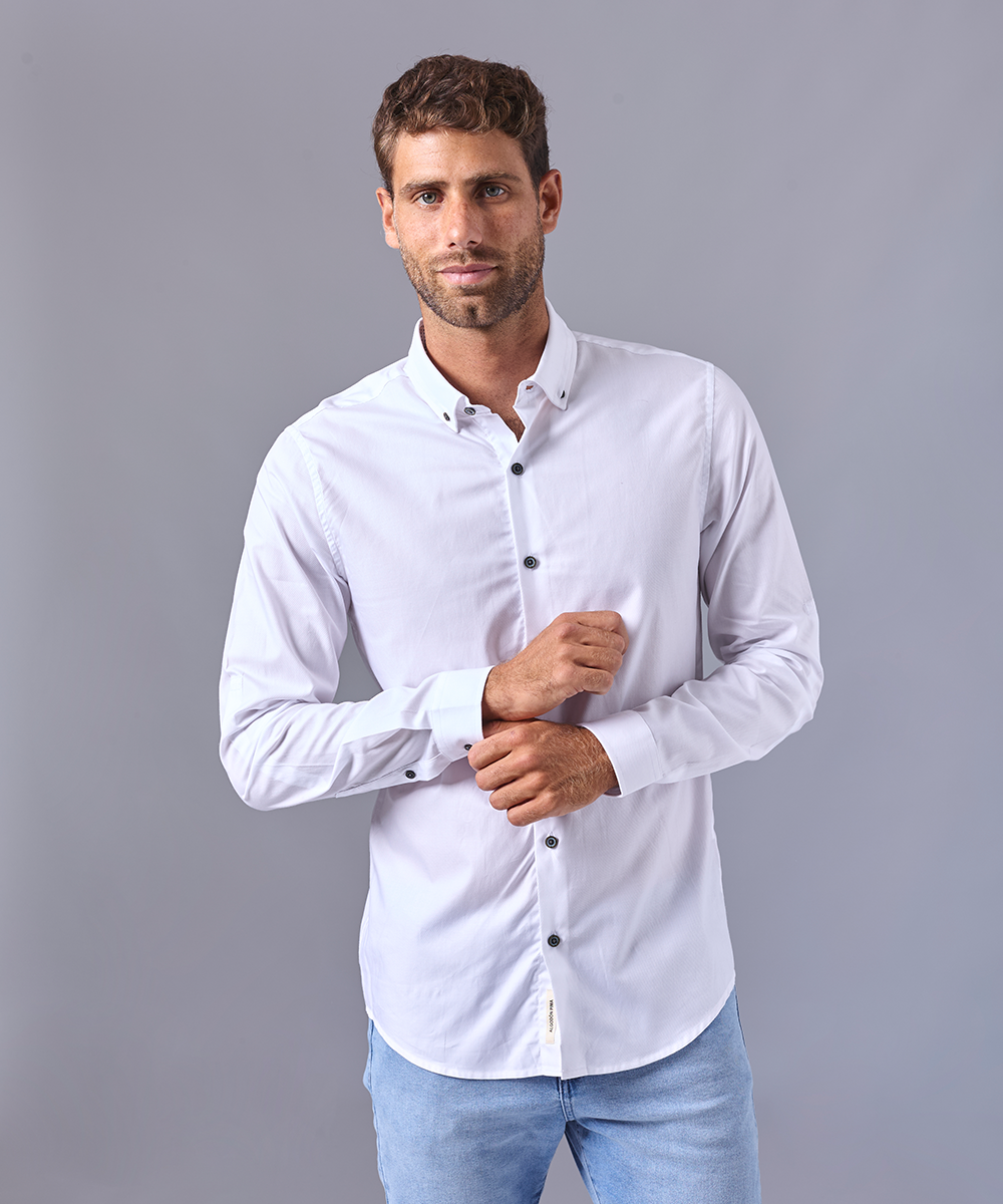 CAMISA MANGA LARGA CUELLO SOLAPA SLIM FIT BLANCO OI24
