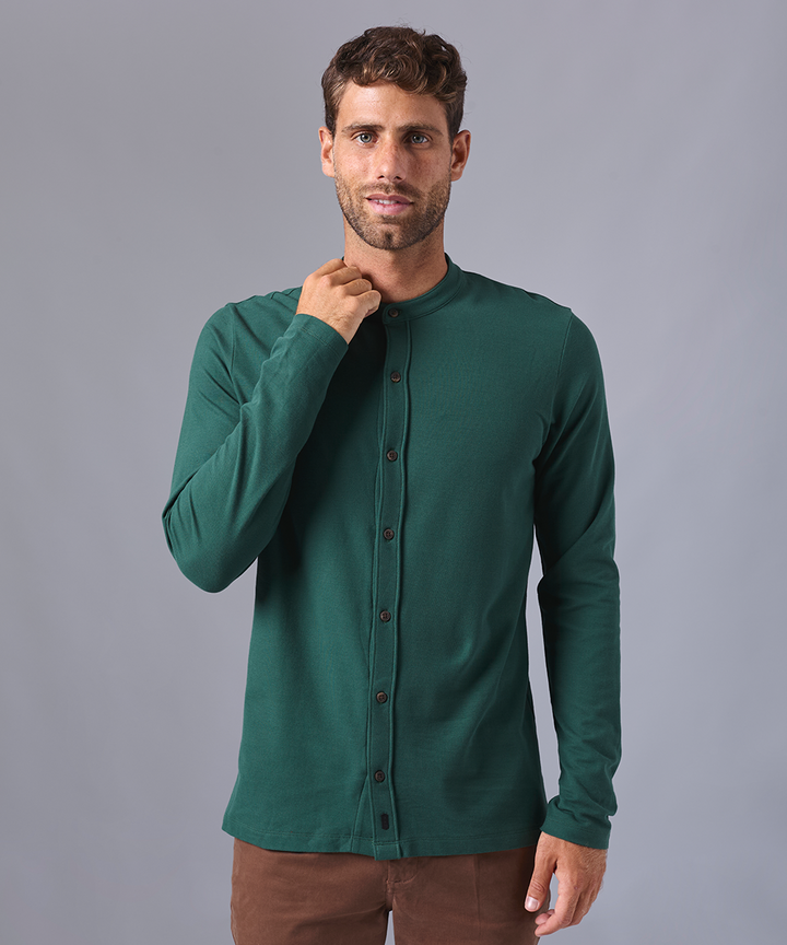 POLO MANGA LARGA PIQUE CUELLO NERÚ VERDE BOTELLA OI24