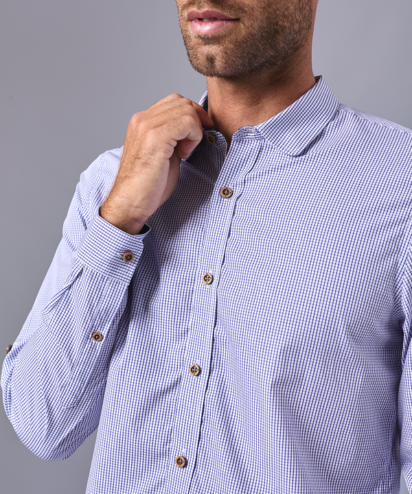 CAMISA MANGA LARGA CUELLO PUNTA REDONDO CLASSIC FIT AZUL CUADROS OI24
