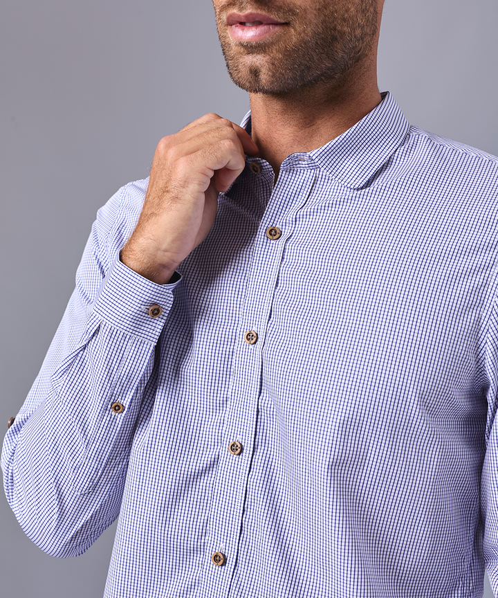 CAMISA MANGA LARGA CUELLO PUNTA REDONDO CLASSIC FIT AZUL CUADROS OI24
