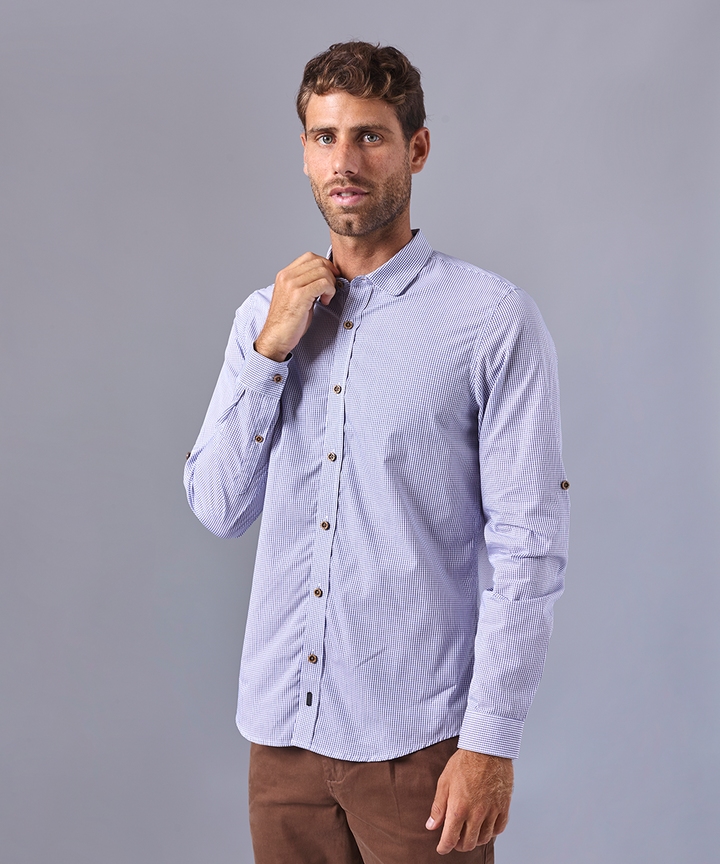 CAMISA MANGA LARGA CUELLO PUNTA REDONDO CLASSIC FIT AZUL CUADROS OI24