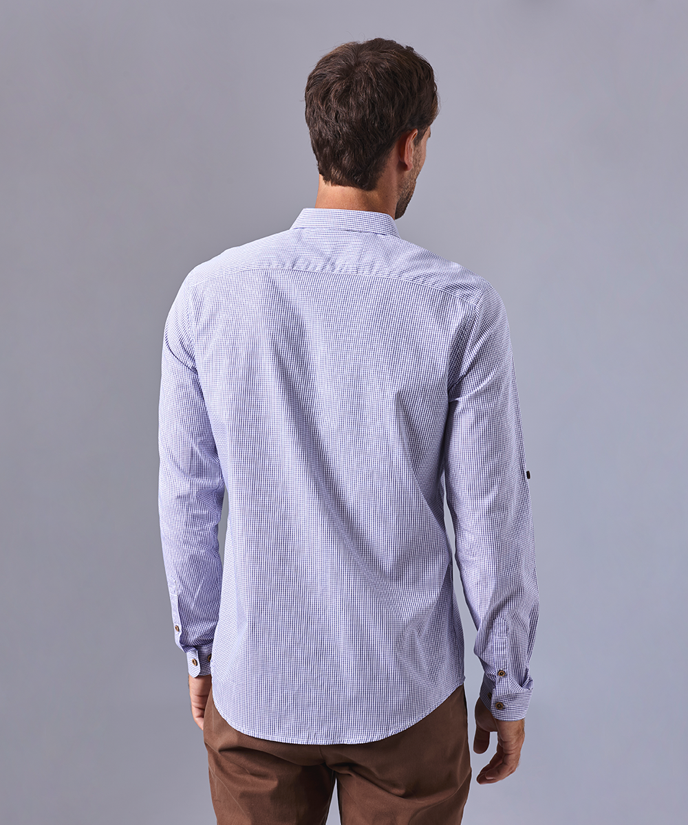 CAMISA MANGA LARGA CUELLO PUNTA REDONDO CLASSIC FIT AZUL CUADROS OI24