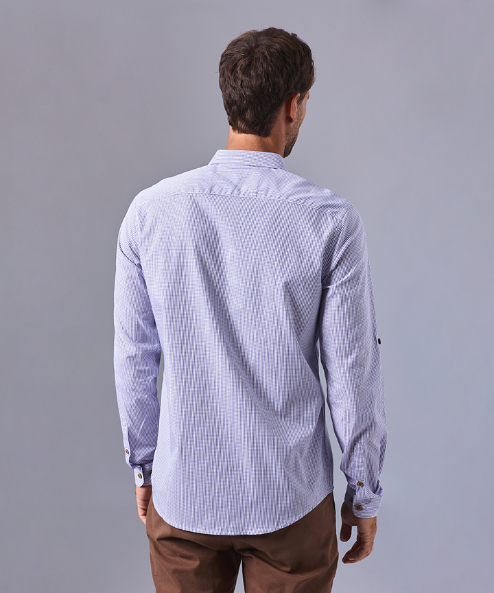 CAMISA MANGA LARGA CUELLO PUNTA REDONDO CLASSIC FIT AZUL CUADROS OI24