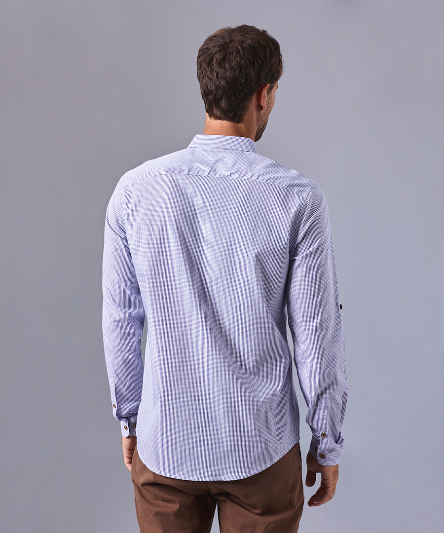 CAMISA MANGA LARGA CUELLO PUNTA REDONDO CLASSIC FIT AZUL CUADROS OI24