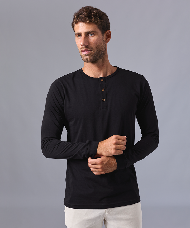 POLO MANGA LARGA JERSEY HENLEY NEGRO OI24