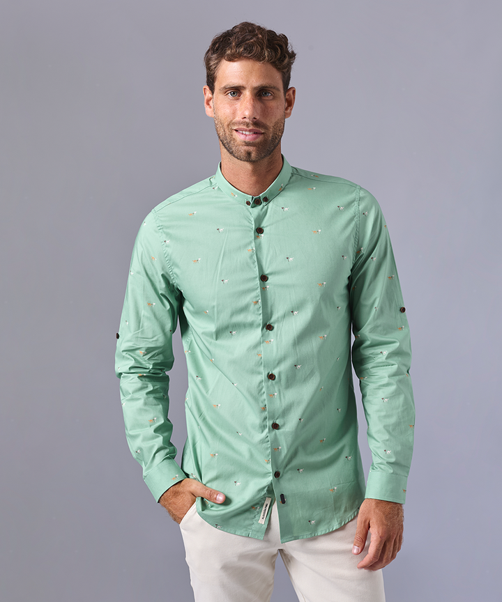 CAMISA MANGA LARGA CUELLO MICRO BUTTON DOWN SLIM FIT ESTAMPADO VERDE OI24