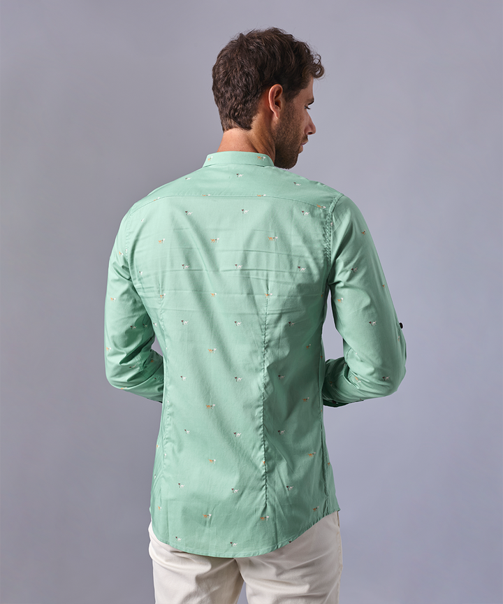 CAMISA MANGA LARGA CUELLO MICRO BUTTON DOWN SLIM FIT ESTAMPADO VERDE OI24