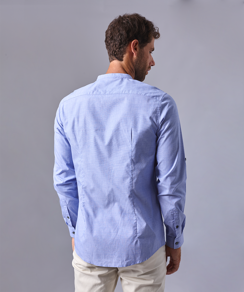 CAMISA MANGA LARGA CUELLO NERÚ RECTO SLIM FIT AZUL OI24